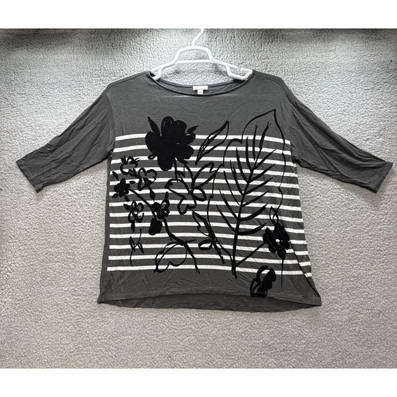 GAP Tops - Gap Maternity Top Women's Size S Grey White Stripe Black Floral Design Soft